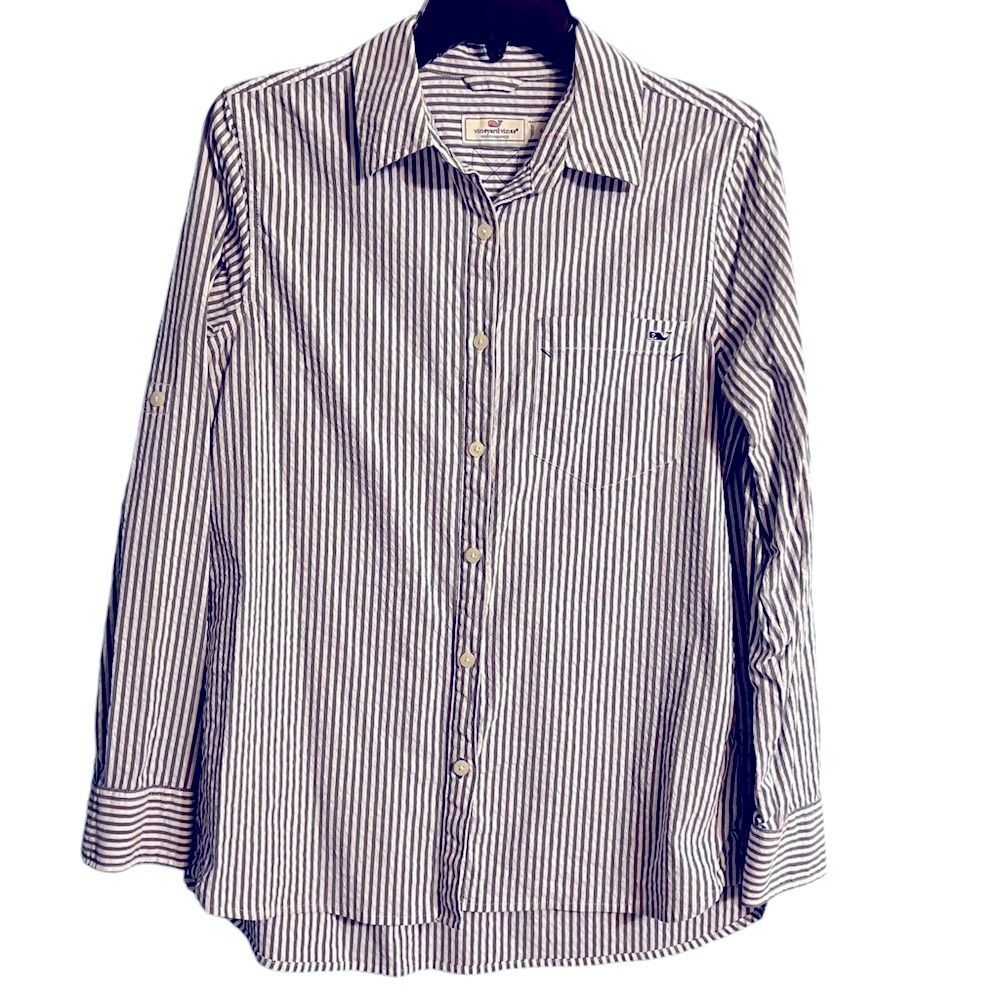 Vineyard Vines Blue & White Striped Button Blouse Front Size 4